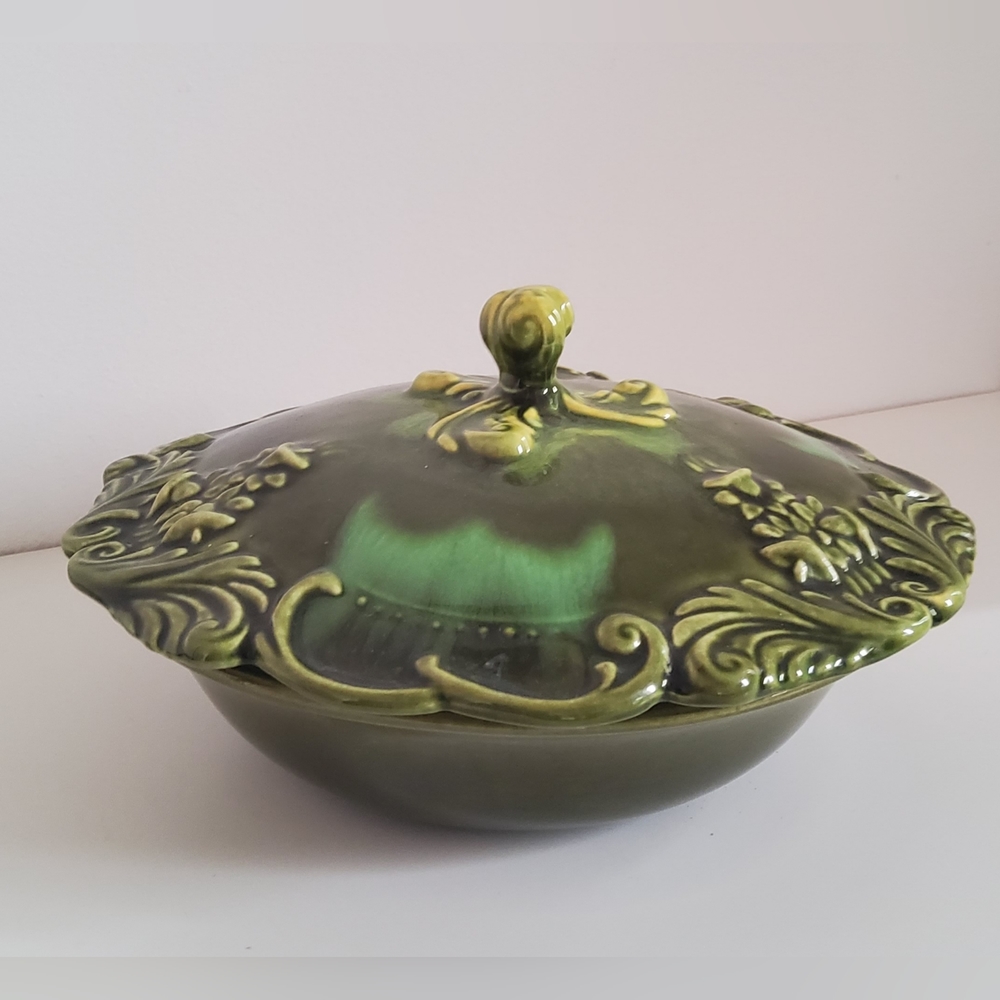 Vintage Green Pottery Serving Dish